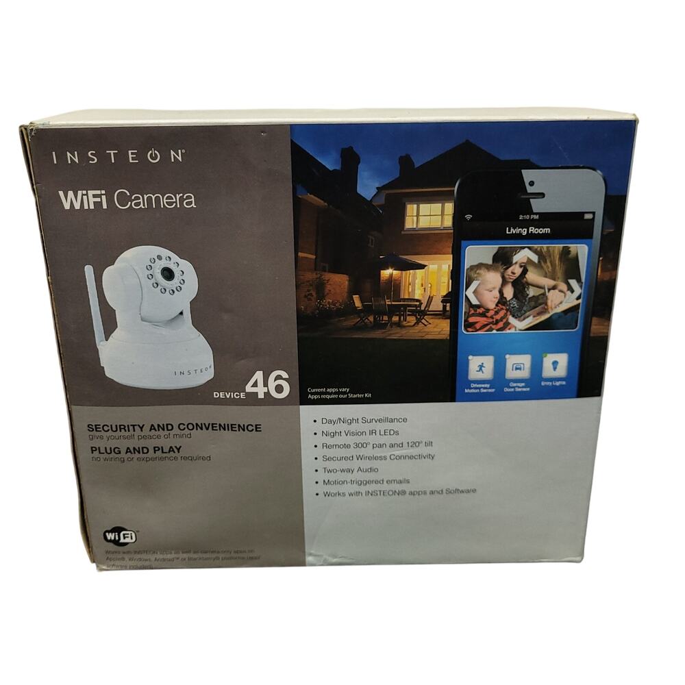 Insteon WiFi Camera Device 46 Pan Tilt Night Vision Security Device 75790WH NIB